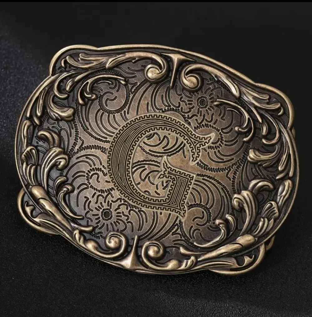 Western Initial “G” Belt Buckle – Monogram Floral Scroll – Cowboy Cowgirl